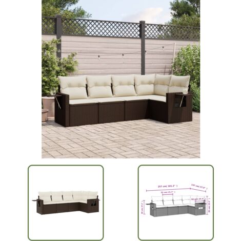 The Living Store 5-tlg. Garten-Sofagarnitur mit Kissen Braun Poly Rattan - Gartenmöbel - Outdoor Möbel - Rattan Gartenmöbel - Lounge Set - Sofasitzgruppe