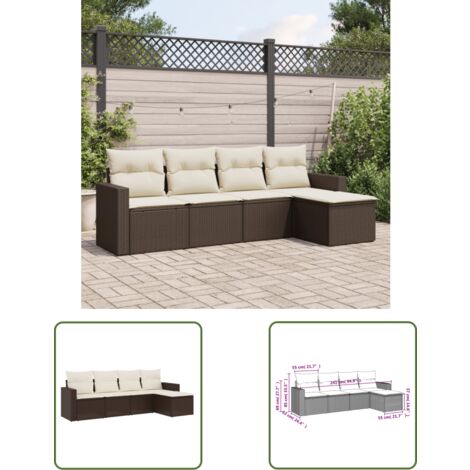 The Living Store 5-tlg. Garten-Sofagarnitur mit Kissen Braun Poly Rattan - Gartensofas - Outdoor Möbel - Gartenmöbel Set - Lounge Sofa - Rattan Gartenmöbel