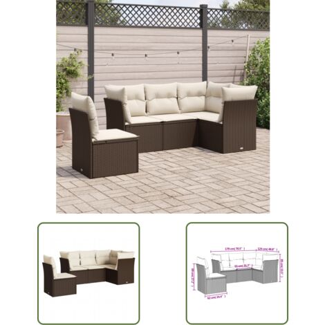 The Living Store 5-tlg. Garten-Sofagarnitur mit Kissen Braun Poly Rattan - Gartensorte - Outdoor Möbel - Lounge Set - Gartenlounge - Rattan Sofa