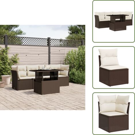 The Living Store 5-tlg. Garten-Sofagarnitur mit Kissen Braun Poly Rattan - Gartensortiment - Outdoor Möbel - Gartenlounge - Rattan Sofa - Lounge Set