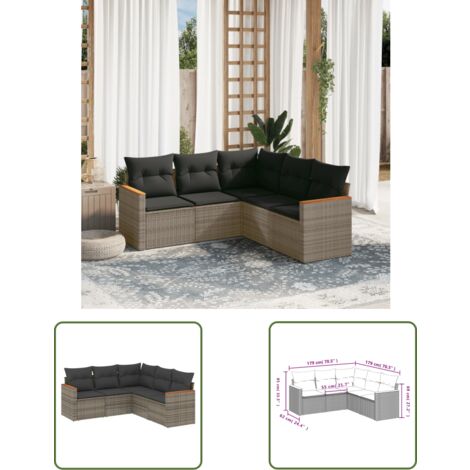 The Living Store 5-tlg. Garten-Sofagarnitur mit Kissen Grau Poly Rattan - Gartenmöbel - Esszimmergarnituren - Outdoor Möbel - Lounge Set - Rattan Sofa