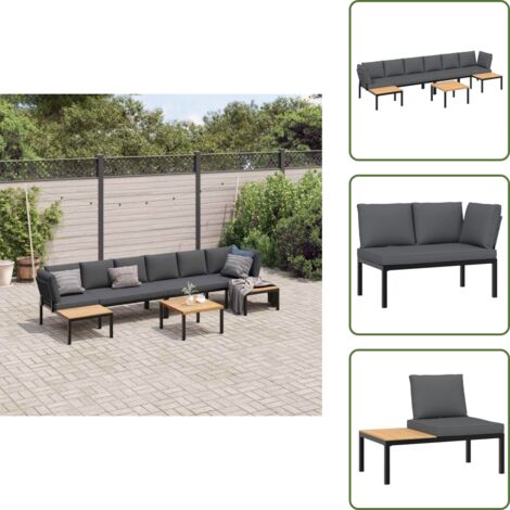 The Living Store 5-tlg. Garten-Sofagarnitur mit Kissen Schwarz Aluminium - Gartenmöbel - Outdoor Möbel - Lounge Set - Esszimmergarnitur - Balkonmöbel