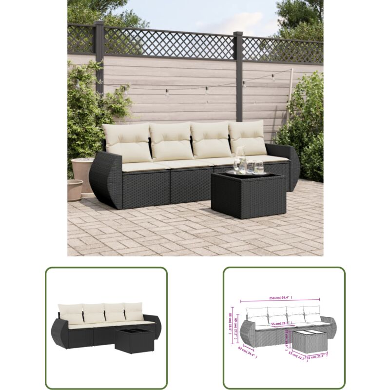 The Living Store 5-tlg. Garten-sofagarnitur Mit Kissen Schwarz Poly Rattan - Gartensortiment - Gartenmöbelset - Outdoor Möbel - Lounge Set - Rattan Gartenmöbel -