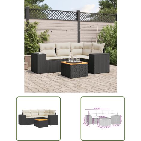 The Living Store 5-tlg. Garten-Sofagarnitur mit Kissen Schwarz Poly Rattan - Gartenmöbel - Esszimmergarnituren - Outdoor Möbel - Lounge Set - Rattan Gartenmöbel