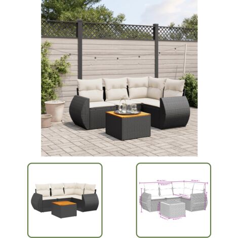 The Living Store 5-tlg. Garten-Sofagarnitur mit Kissen Schwarz Poly Rattan - Gartenmöbel - Esszimmergarnituren - Outdoor Möbel - Lounge Set - Rattan Gartenmöbel