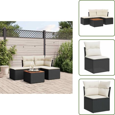 The Living Store 5-tlg. Garten-Sofagarnitur mit Kissen Schwarz Poly Rattan - Gartenmöbel - Esszimmergarnituren - Outdoor Möbel - Lounge Set - Rattan Gartenmöbel