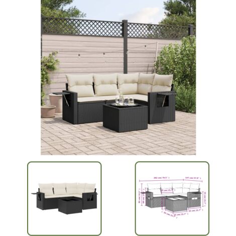 The Living Store 5-tlg. Garten-Sofagarnitur mit Kissen Schwarz Poly Rattan - Gartenmöbel - Outdoor Möbel - Lounge Set - Rattan Gartenmöbel - Sofasatz