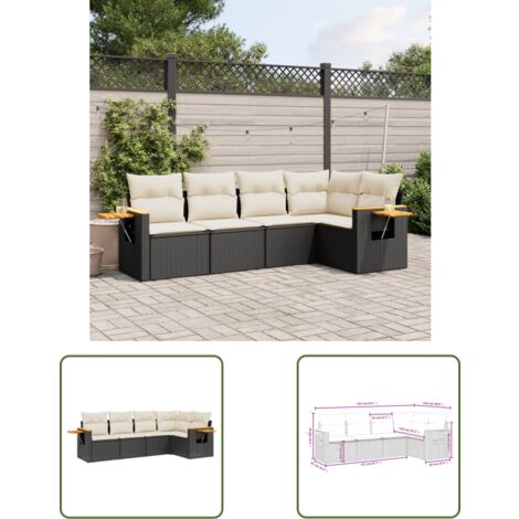 The Living Store 5-tlg. Garten-Sofagarnitur mit Kissen Schwarz Poly Rattan - Gartenmöbel - Outdoor Möbel - Rattan Sofa - Lounge Set - Esszimmergarnitur