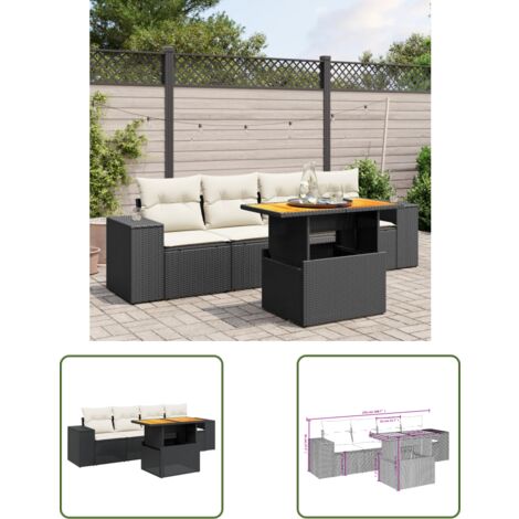 The Living Store 5-tlg. Garten-Sofagarnitur mit Kissen Schwarz Poly Rattan - Gartensortiment - Gartenmöbelset - PE-Rattan Möbel - Outdoor Lounge Set - Balkonmöbel
