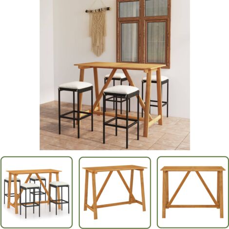 The Living Store 5-tlg. Gartenbar-Set mit Kissen Schwarz - Gartenbar-Set - Esstisch - Outdoor Möbel - Balkonmöbel - Terrassenmöbel