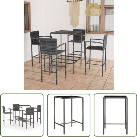 The Living Store 5-tlg. Gartenbar-Set Poly Rattan Grau - Gartensets - Outdoor Möbel - Gartenbar - Esszimmergarnitur - Lounge Set