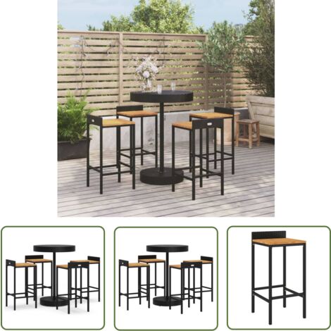 The Living Store 5-tlg. Gartenbar-Set Schwarz Poly Rattan & Massivholz Akazie - Gartensitzgruppe - Gartenbar - Outdoor Möbel - Poolparty Deko - Lounge Bereich
