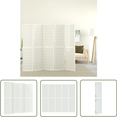 The Living Store 5-tlg. Paravent Japanischer Stil Faltbar 200x170 cm Weiß - Raumteiler - Shoji Design - Holzraumteiler - Faltbarer Raumteiler - Japanische Einrichtung