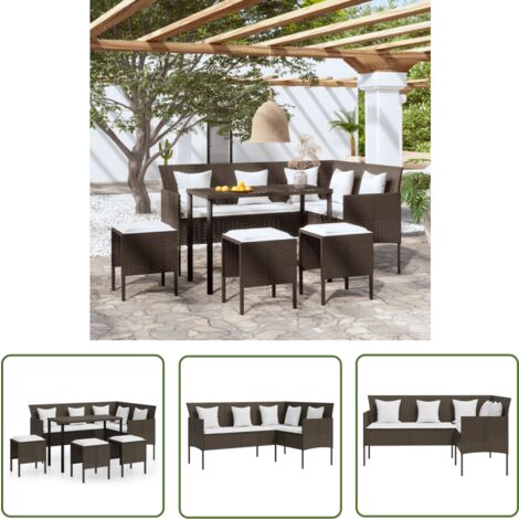 The Living Store 5-tlg. Sofagarnitur in L-Form mit Kissen Poly Rattan Braun - Outdoor Möbel - Gartenlounge - Sofa Set - Rattan Gartenmöbel - Loungemöbel