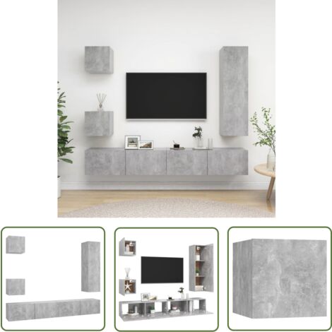 The Living Store 5-tlg. TV-Schrank-Set Betongrau Holzwerkstoff - Wandmontage - TV Schrank Set - Hängender TV-Schrank - Wohnraum Dekoration - Regal