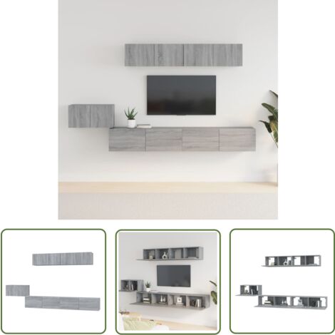 The Living Store 5-tlg. TV-Schrank-Set Grau Sonoma Holzwerkstoff - TV-Schrank - Holzwerkstoff Möbel - Wohnzimmer Dekoration - Grauer Fernsehtisch - Regal Set