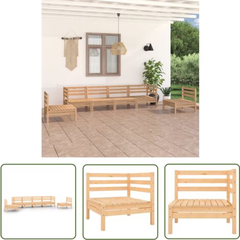 The Living Store 6-tlg. Garten-Lounge-Set Kiefer Massivholz - Gartensofa - Loungemöbel - Gartenmöbel Set - Rattan Möbel - Holz Gartenmöbel