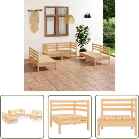 The Living Store 6-tlg. Garten-Lounge-Set Massivholz Kiefer - Gartenmöbel - Loungesessel - Gartenloungeset - Rattan Möbel - Holz Gartenmöbel