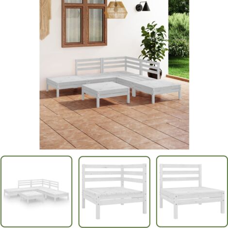 The Living Store 6-tlg. Garten-Lounge-Set Massivholz Kiefer Weiß - Outdoor Lounge Set - Gartenmöbel - Kiefernholzmöbel - Rattan Möbel - Terrassenmöbel