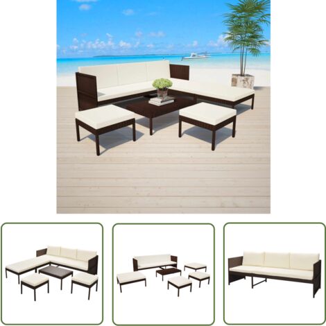 The Living Store 6-tlg. Garten-Lounge-Set mit Auflagen Poly Rattan Braun - Gartenmöbel - Lounge-Set - Rattan Sofa - Outdoor Furniture - Esszimmergarnituren