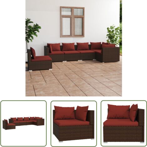 The Living Store 6-tlg. Garten-Lounge-Set mit Auflagen Poly Rattan Braun - Gartensofa - Lounge Set - Outdoor-Möbel - Gartenmöbeln - Rattanmöbel