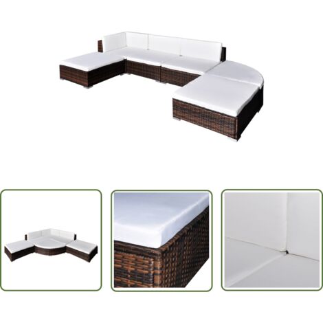 The Living Store 6-tlg. Garten-Lounge-Set mit Auflagen Poly Rattan Braun - Loungeset - Gartenmöbel - Rattan Möbel - Outdoor Lounge - Esstischgarnitur