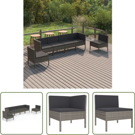 The Living Store 6-tlg. Garten-Lounge-Set mit Auflagen Poly Rattan Grau - Gartensonnenliegen - Loungemöbel - Gartenloungeset - Outdoor-Wohnzimmer - PE-Rattan Gartenmöbel