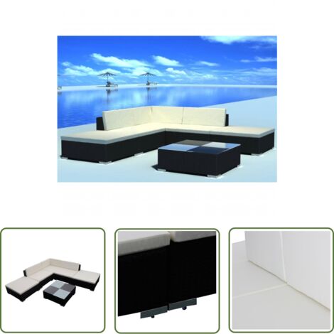 The Living Store 6-tlg. Garten-Lounge-Set mit Auflagen Poly Rattan Schwarz - Gartenloungeset - Rattan Gartenmöbel - Outdoor Lounge - Esszimmergarnitur - Balkonmöbel