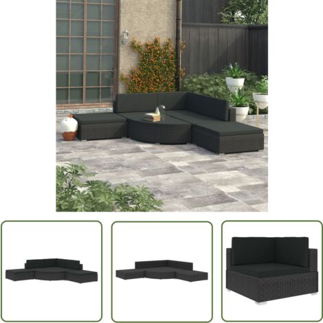 The Living Store 6-tlg. Garten-Lounge-Set mit Auflagen Poly Rattan Schwarz - Gartenmöbeln - Loungemöbel - Rattanmöbel - Outdoormöbel - Sitzgruppen
