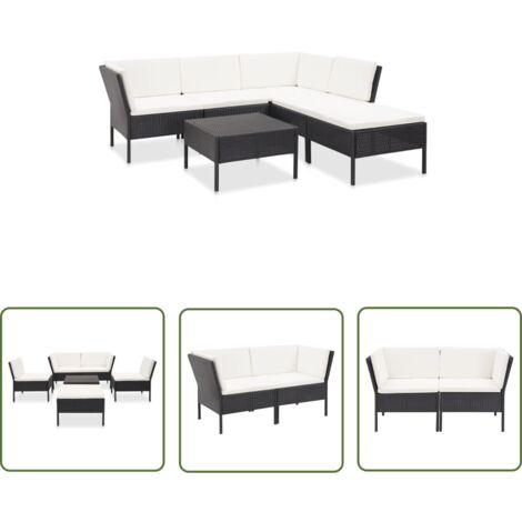 The Living Store 6-tlg. Garten-Lounge-Set mit Auflagen Poly Rattan Schwarz - Gartensofa - Loungesessel - Outdoor Möbel - Gartenmöbeln - Poolparty