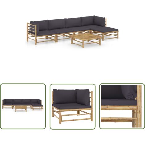 The Living Store 6-tlg. Garten-Lounge-Set mit Dunkelgrauen Kissen Bambus - Bambus Lounge Set - Gartenmöbel - Outdoor Lounge - Gartentisch - Gartenstuhl