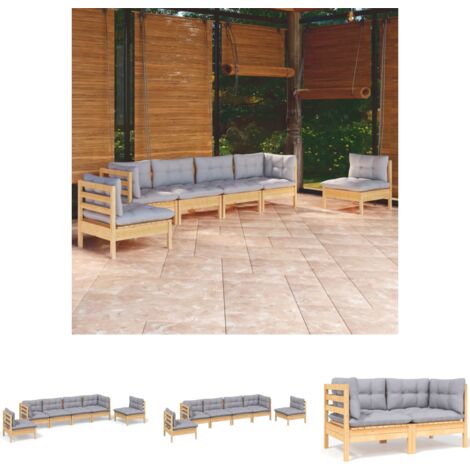 The Living Store -  6-tlg. Garten-Lounge-Set mit Grauen Kissen Kiefer Massivholz