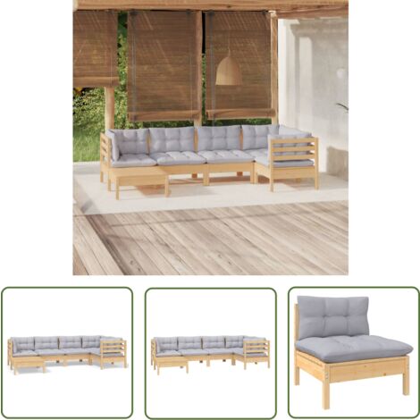 The Living Store 6-tlg. Garten-Lounge-Set mit Grauen Kissen Kiefer Massivholz - Garten Lounge Set - Kiefernholzmöbel - Outdoor Möbel - Gartenzubehör - Loungemöbel