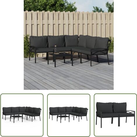 The Living Store 6-tlg. Garten-Lounge-Set mit Grauen Kissen Stahl - Gartensessel - Loungeset - Gartenmöbel - Esszimmergarnitur - Balkonmöbel