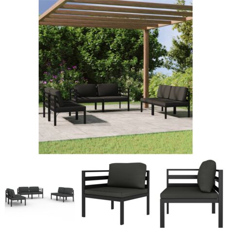 The Living Store 6-tlg. Garten-Lounge-Set mit Kissen Aluminium Anthrazit -  Gartenmöbel-Sets