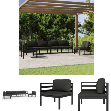 The Living Store 6-tlg. Garten-Lounge-Set mit Kissen Aluminium Anthrazit -  Gartenmöbel-Sets