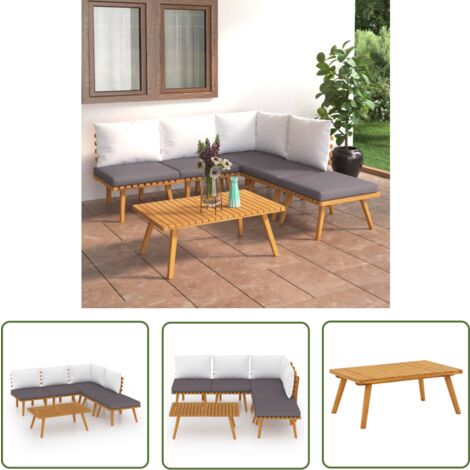 The Living Store 6-tlg. Garten-Lounge-Set mit Kissen Massivholz Akazie - Gartensofa - Loungesessel - Gartenmöbeln - Rattan Möbel - Holz Gartenmöbel