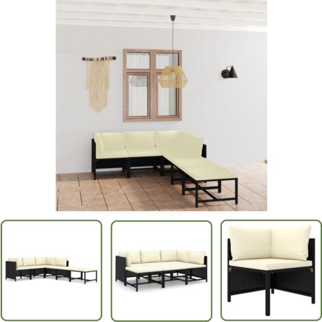 The Living Store 6-tlg. Garten-Lounge-Set mit Kissen Poly Rattan Schwarz - Gartenloungeset - Loungemöbel - Outdoormöbel - Rattanmöbel - Gartenmöbel