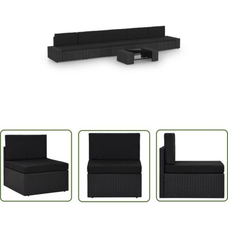 The Living Store 6-tlg. Garten-Lounge-Set mit Kissen Schwarz Poly Rattan - Gartensitzgruppe - Lounge Set - Gartenmöbel - Outdoor Möbel - Rattan Gartenmöbel
