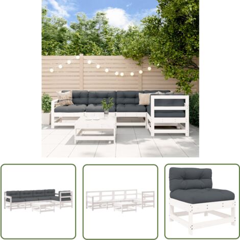 The Living Store 6-tlg. Garten-Lounge-Set mit Kissen Weiß Massivholz - Gartengeräte - Gartenmöbel - Loungemöbel - Esszimmergarnituren - Gartenloungeset