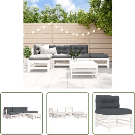 The Living Store 6-tlg. Garten-Lounge-Set mit Kissen Weiß Massivholz - Gartengeräte - Gartenmöbel - Loungemöbel - Rattan Möbel - Esszimmergarnituren