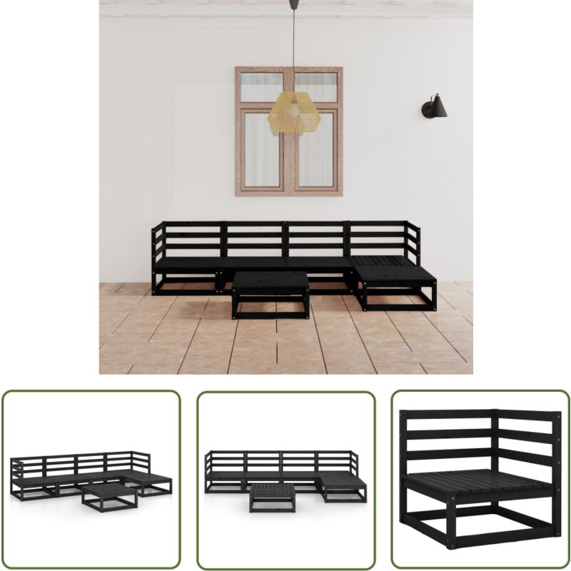 The Living Store 6-tlg. Garten-lounge-set Schwarz Massivholz Kiefer - Gartensitzgruppe - Lounge Set - Gartenmöbel - Rattan Möbel - Kiefernholzmöbel - The Living