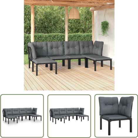 The Living Store 6-tlg. Garten-Lounge-Set Schwarz und Grau Poly Rattan - Gartengeräte - Gartenmöbel - Loungesessel - Poly Rattan Möbel - Esszimmergarnitur