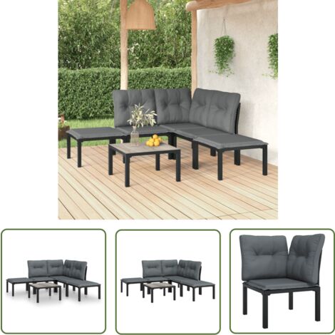 The Living Store 6-tlg. Garten-Lounge-Set Schwarz und Grau Poly Rattan - Gartensessel - Loungesessel - Gartenmöbel Set - Outdoor Möbel - Rattan Sessel