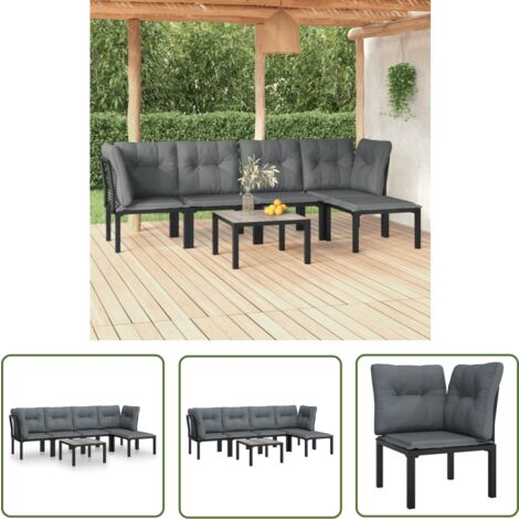 The Living Store 6-tlg. Garten-Lounge-Set Schwarz und Grau Poly Rattan - Gartensessel - Loungesessel - Gartenmöbel Set - Outdoor Möbel - Rattan Sessel