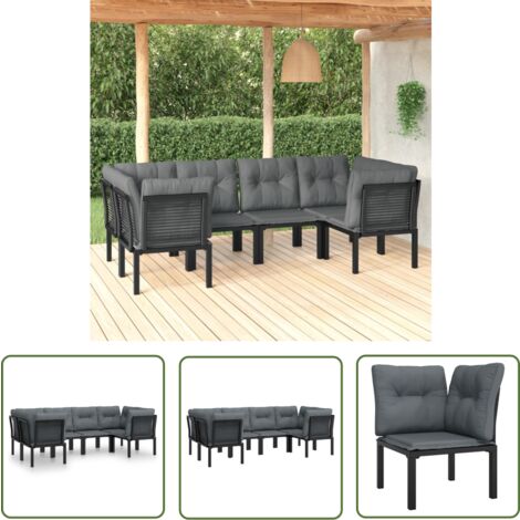 The Living Store 6-tlg. Garten-Lounge-Set Schwarz und Grau Poly Rattan - Gartenzubehör - Loungesessel - Gartenmöbel - Esszimmergarnitur - Outdoor Möbel