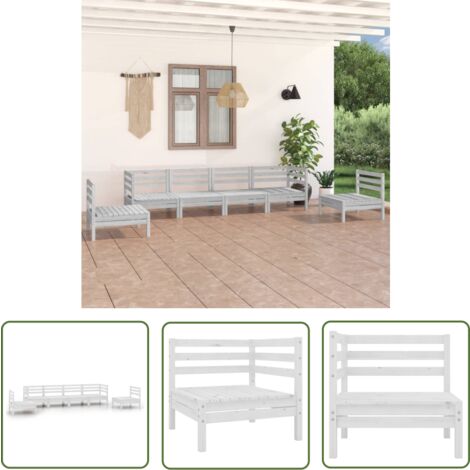 The Living Store 6-tlg. Garten-Lounge-Set Weiß Kiefer Massivholz - Gartensofa - Loungesessel - Gartenmöbeln - Rattan Möbel - Outdoor Furniture