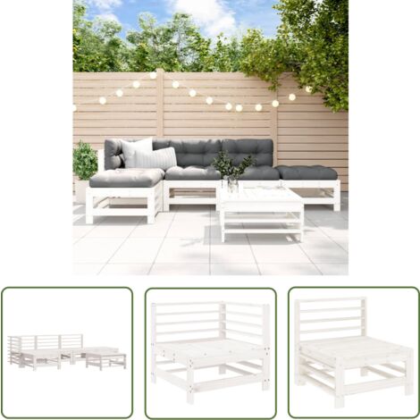 The Living Store 6-tlg. Garten-Lounge-Set Weiß Massivholz Kiefer - Gartenmöbel - Loungesessel - Rattan Möbel - Outdoor Furniture - Kiefernholzmöbel