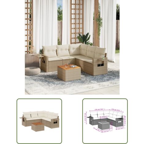 The Living Store 6-tlg. Garten-Sofagarnitur mit Kissen Beige Poly Rattan - Gartenmöbel - Esszimmergarnituren - Outdoor Möbel - Lounge Set - Rattan Gartenmöbel