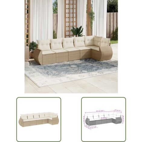 The Living Store 6-tlg. Garten-Sofagarnitur mit Kissen Beige Poly Rattan - Gartenmöbel - Lounge Möbel - Rattan Gartenmöbel - Outdoor Set - Esstischgarnitur